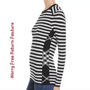 Burberry Belice Merino Wool Stripe Sweater Black Check